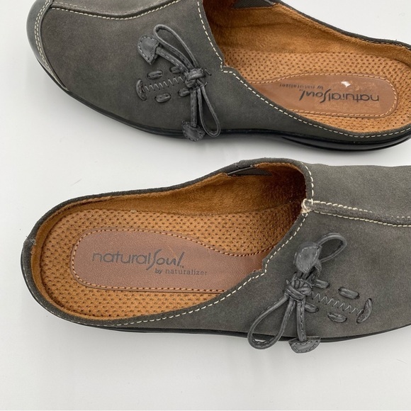 Natural Soul Naturalizer Leather‎ Suede Slip On Tie Comfort Mules Shoes Gray 6.5 - Picture 2 of 8